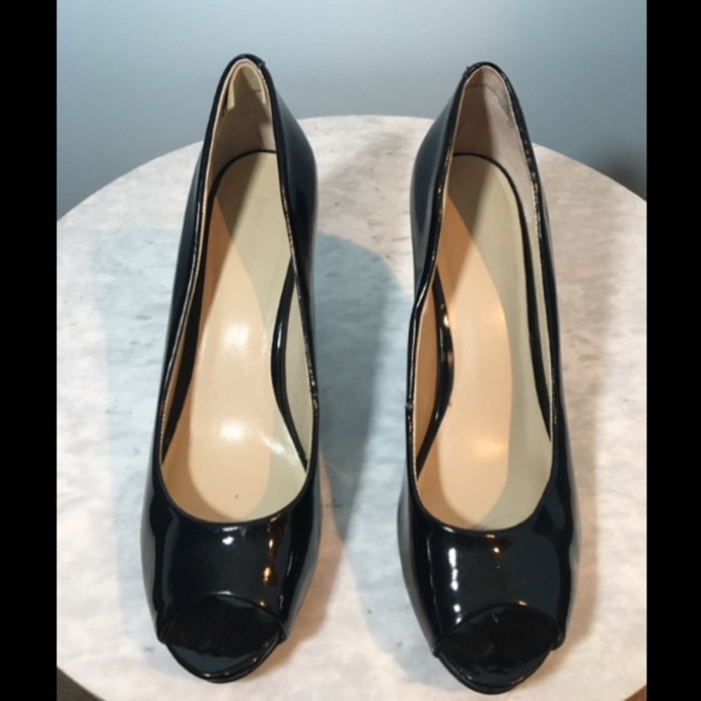 Nine West Kelsyo Black Peep Toe Heels 8M