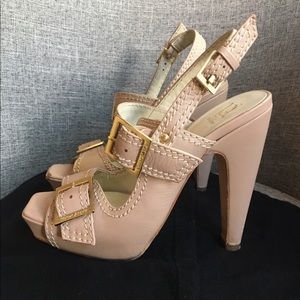 Velvet Angels Leather Buckle Heels