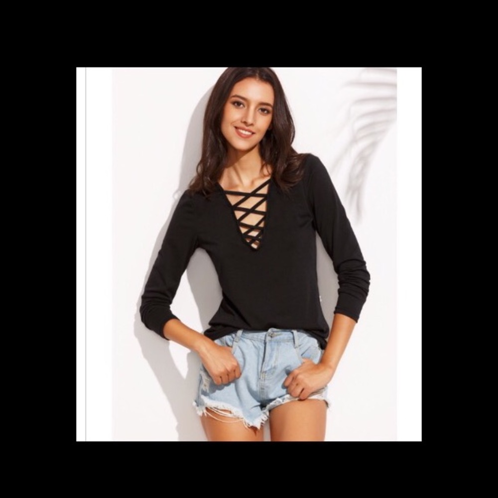 Black Criss-Cross V-Neck