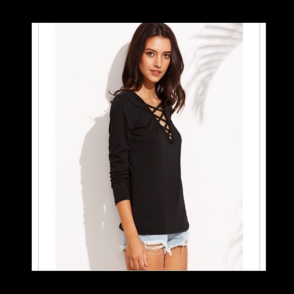 Black Criss-Cross V-Neck - Picture 2 of 4