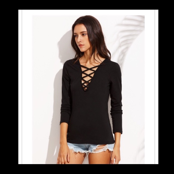 Black Criss-Cross V-Neck - Picture 3 of 4