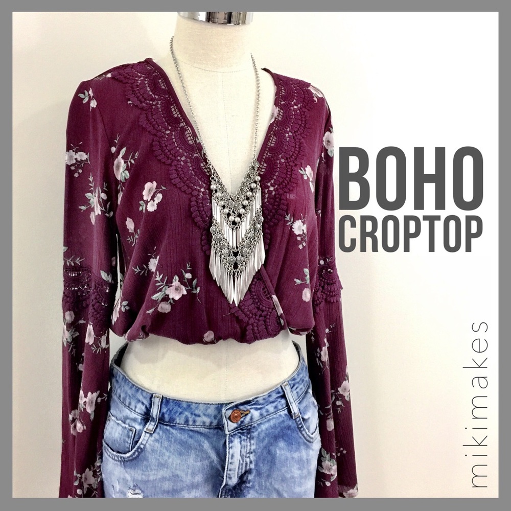 [ limonata ] NWOT burgundy crop top pink floral