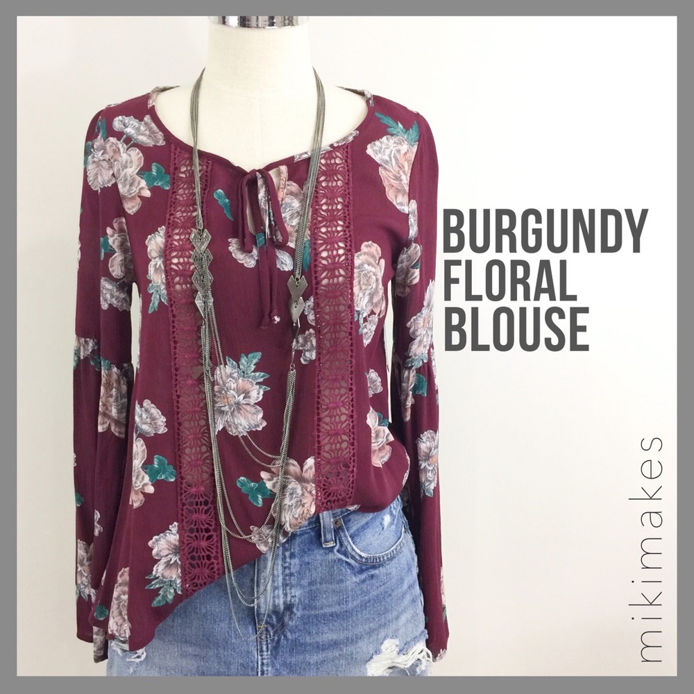 [ limonata ] NWOT burgundy boho floral peasant
