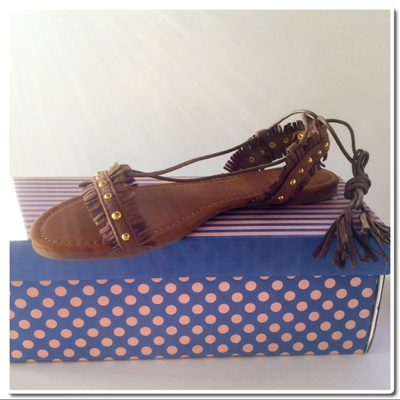 Taupe Lace Up Sandals - Picture 2 of 4