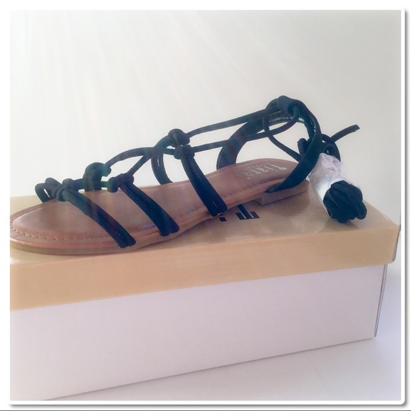 Black Lace Up Sandals - Picture 2 of 4
