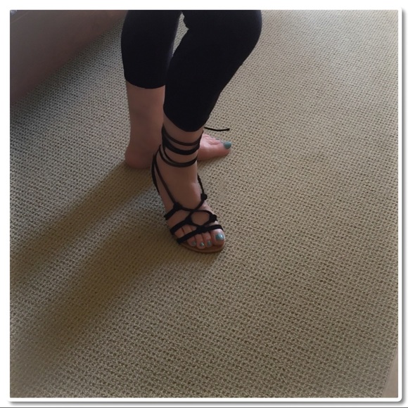 Black Lace Up Sandals - Picture 4 of 4