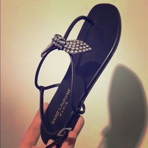 Saint Laurent leather bow flat sandal newAUTHENTIC