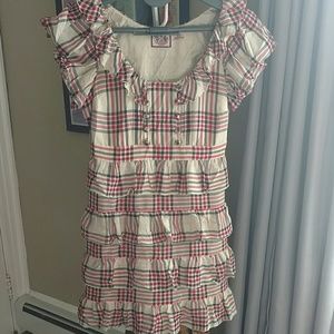 Juicy Couture Ruffled Plaid Silk Chiffon Dress