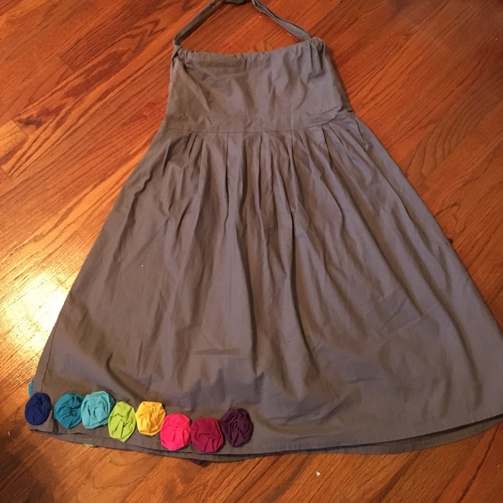 LK designs gray sundress with floral detail