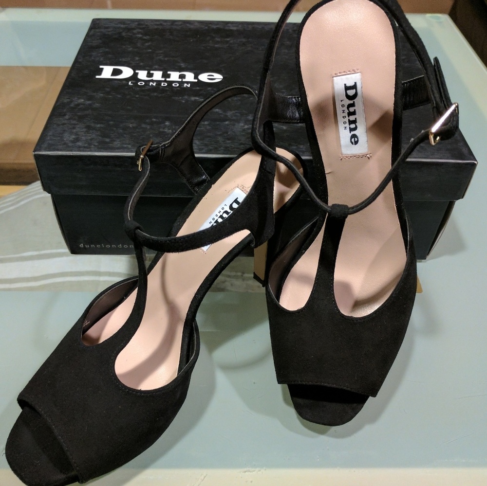 Dune Harlane Black Suede T-bar Sandal