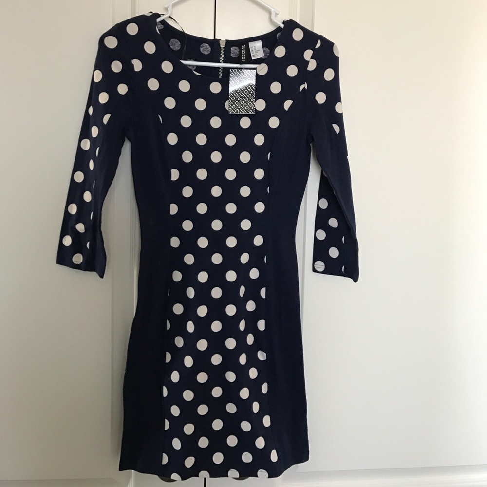 NWT H&M Navy White polka dot mini dress
