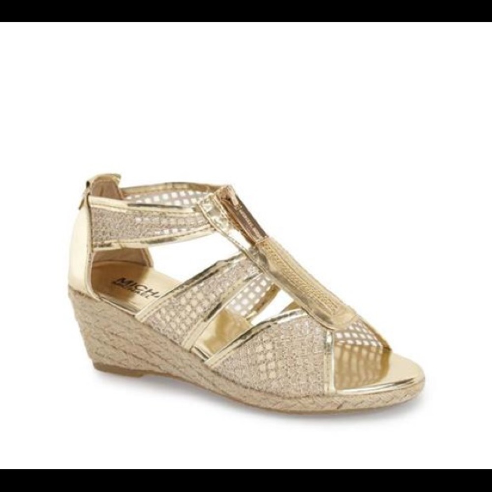NIB MICHAEL KORS CATE JAY GOLD GLITTER WEDGE GIRLS