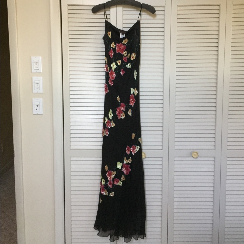 Black sequined floral gown