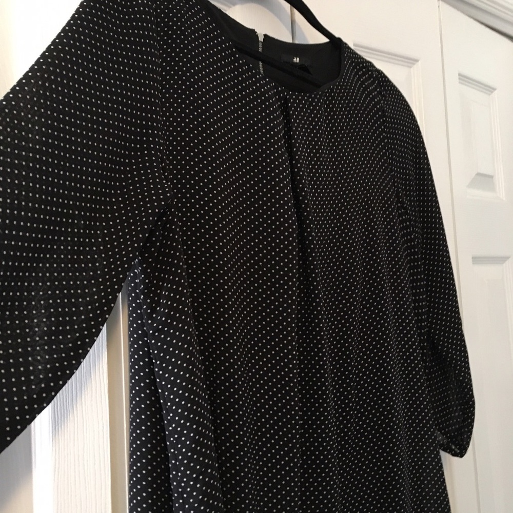 Black and white polka dot shift dress