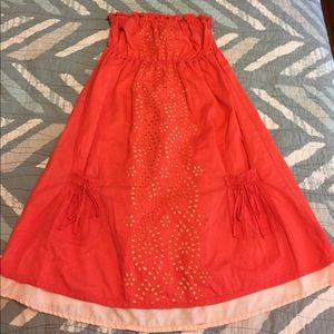 Strapless bandeau-style keylet/seersucker dress