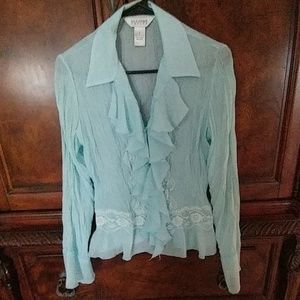 Aqua Allison Taylor ruffle blouse