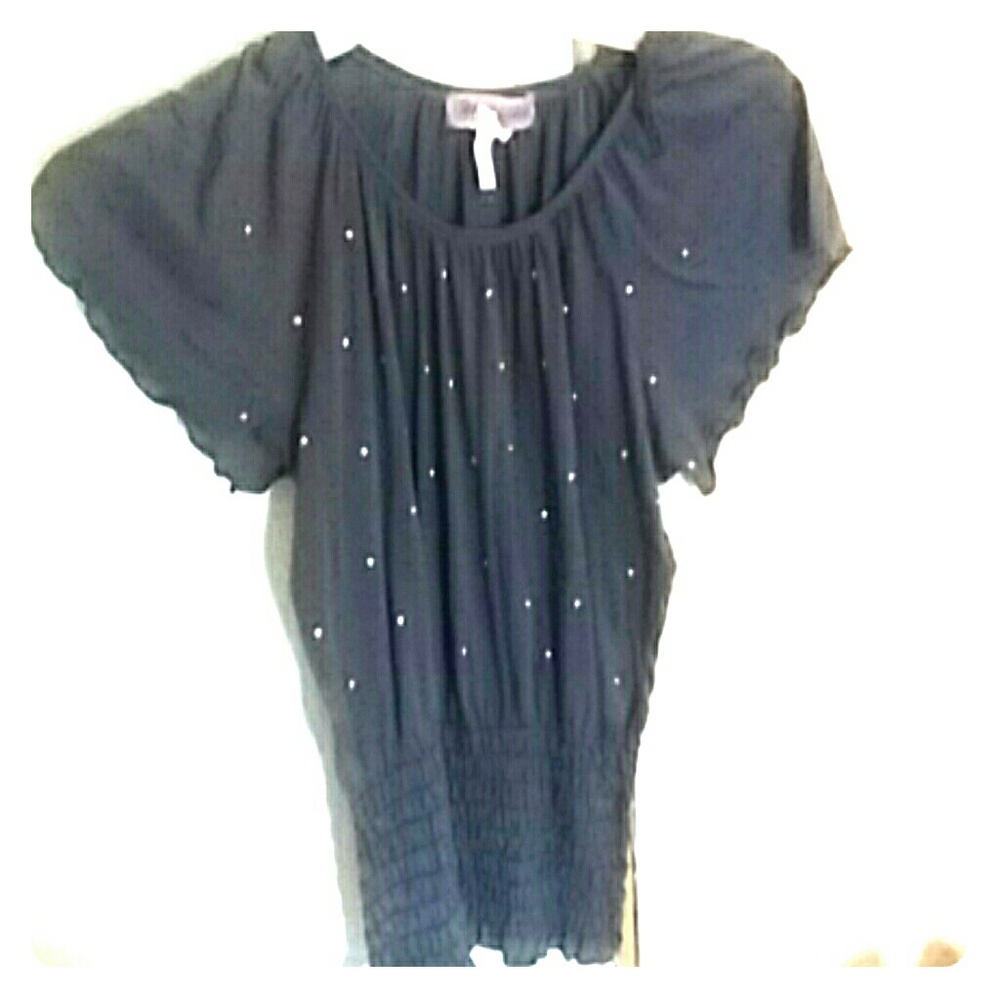 Grey Shirt With gold beads attached