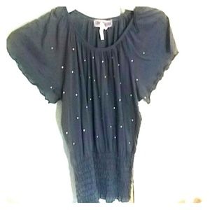 Grey Shirt With gold beads attached