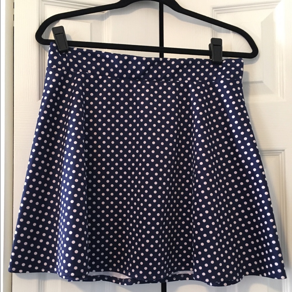 Navy and white polka dot skater skirt