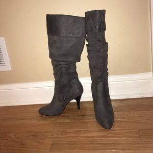 Grey suede like slouch boots