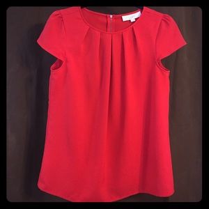 Flowy red cap-sleeve Ann Taylor Loft blouse in S