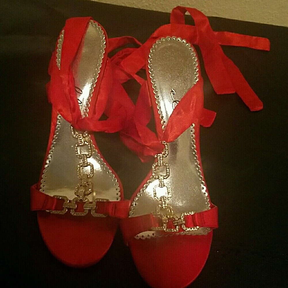 Red elegant strappy heels