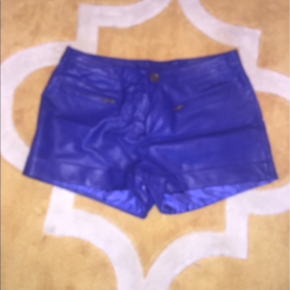 Blue leather shorts!