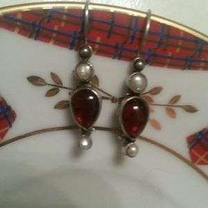 Vintage Pearl and Garnet Earrings