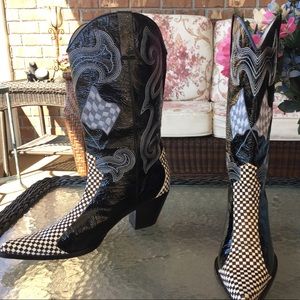 patent leather NASCAR motif horse hair detail