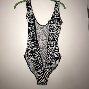 American Apparel zebra print zip-up bathing suit