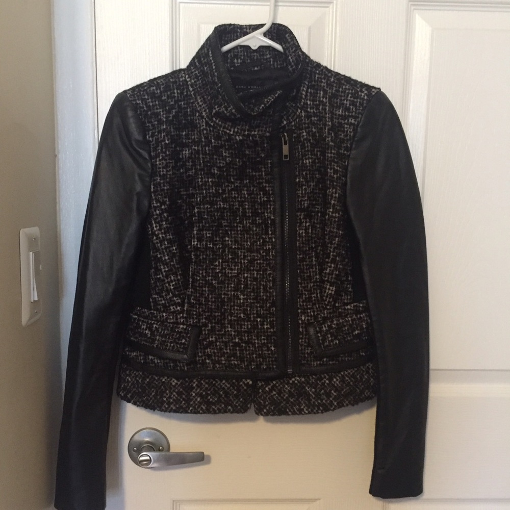 Zara coat wool with faux leather sleeves