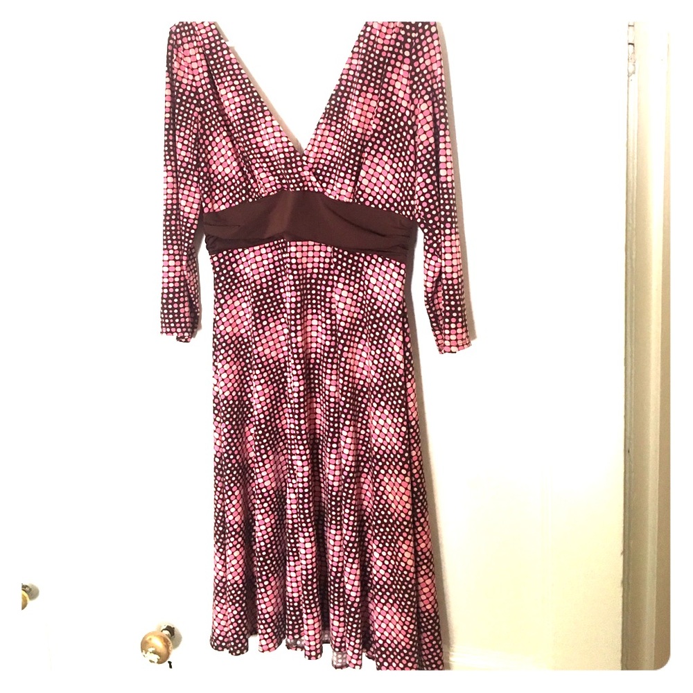 3/4 sleeve a-line dress with polkadots.