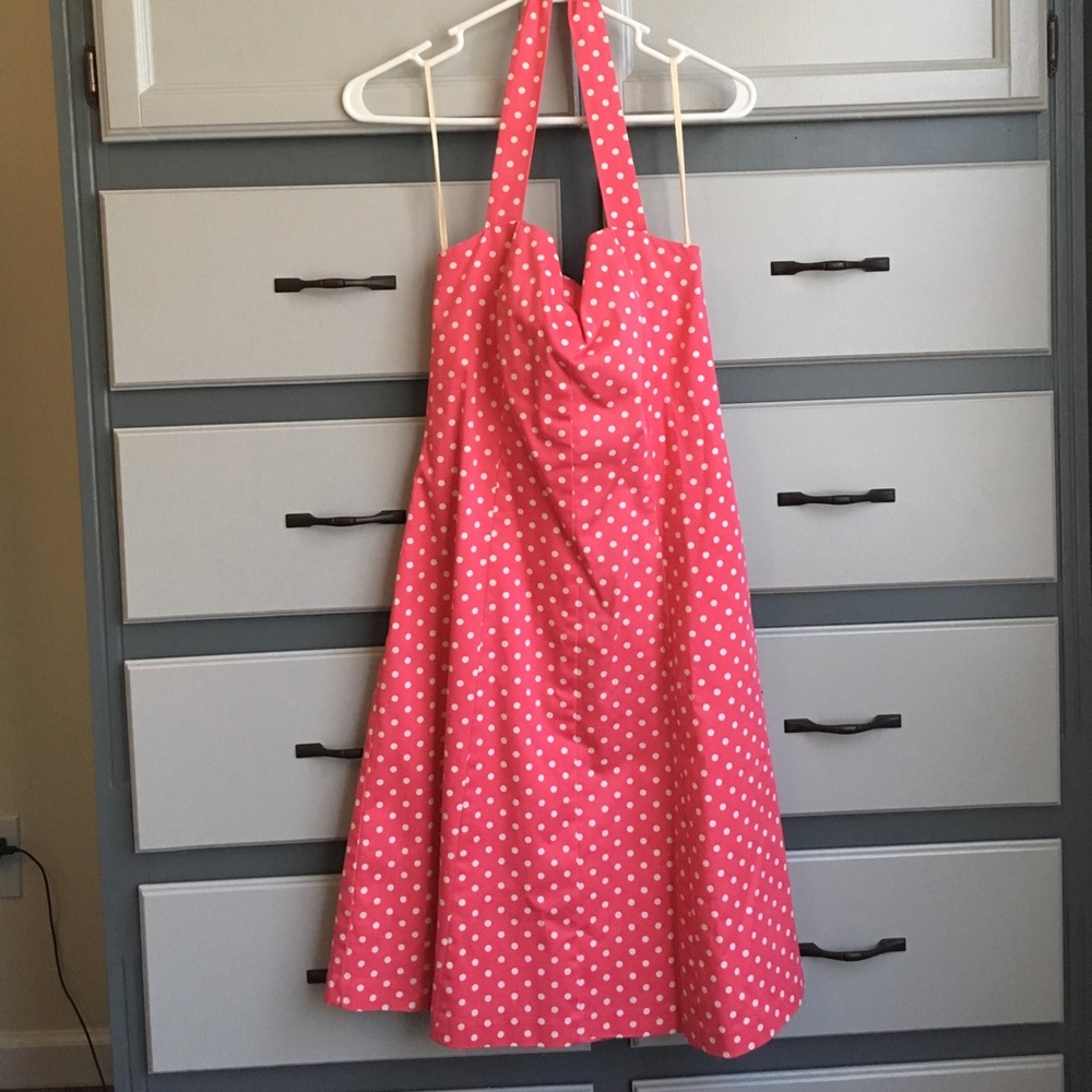 Pink polka dot halter rockabilly style dress