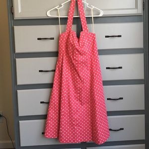 Pink polka dot halter rockabilly style dress