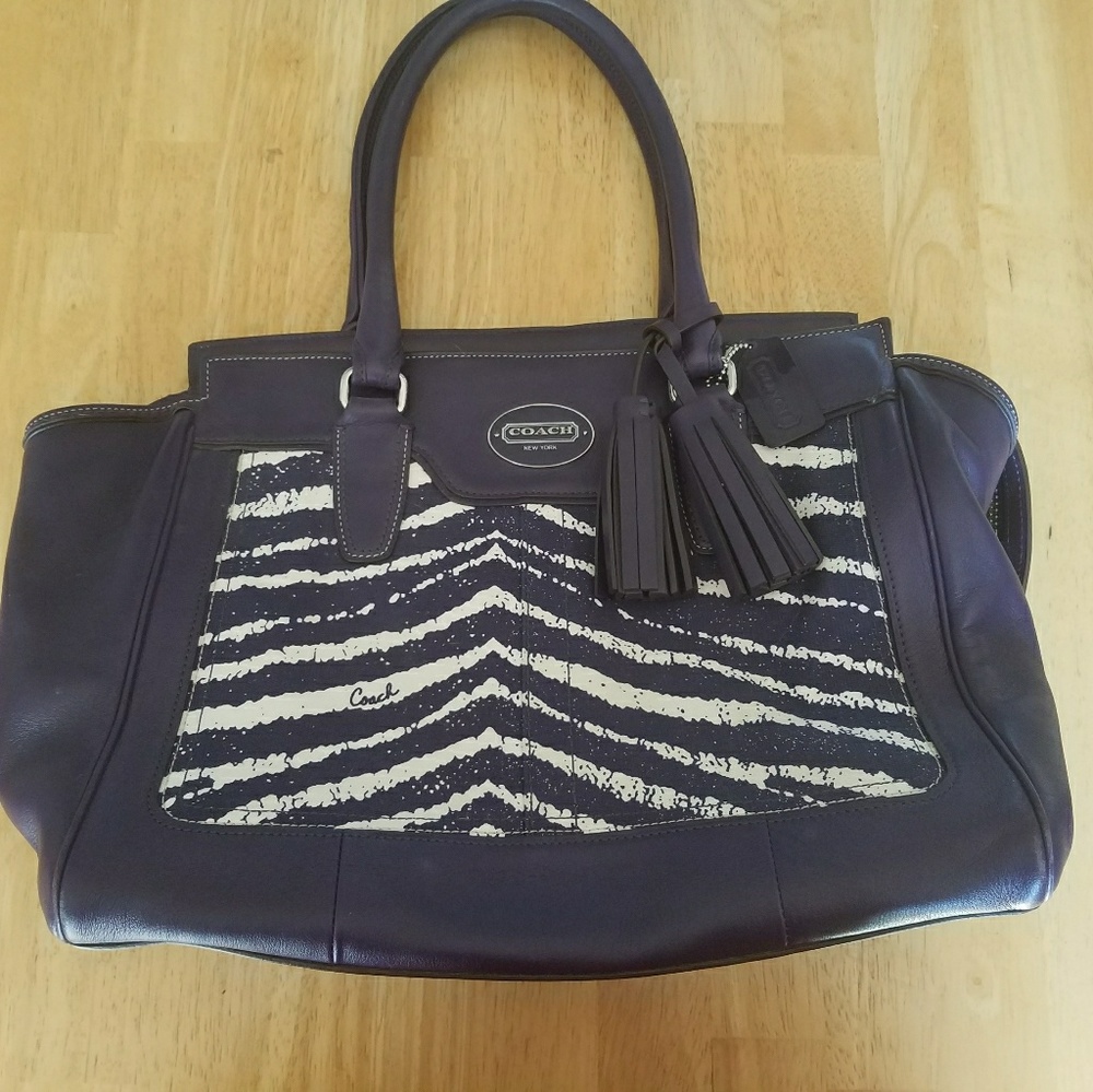Coach purple legacy zebra print medium carryall