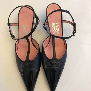 Ferragamo black spectators T-strap