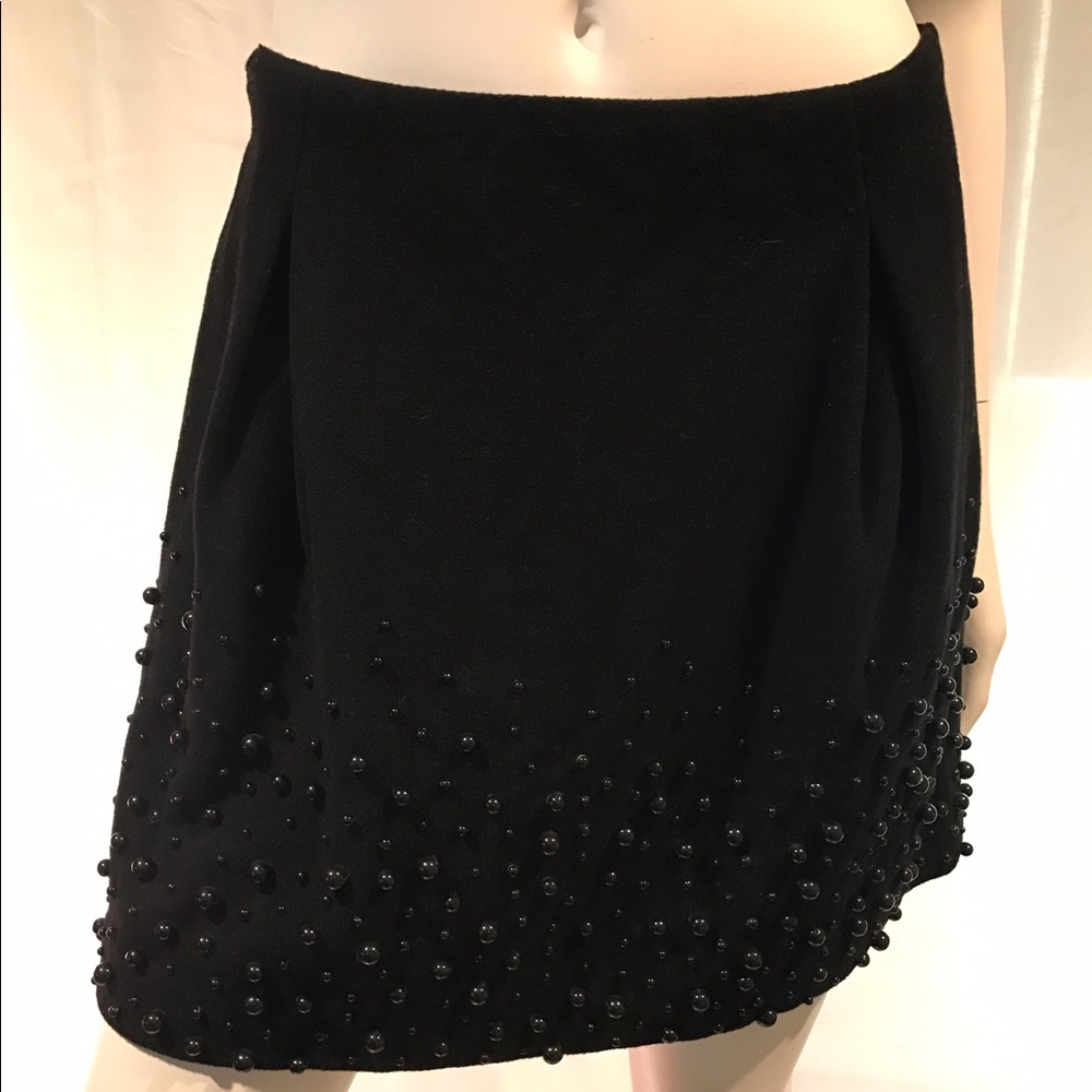 NEW JC Black Ball Beaded Wool Skirt, invrtd plts