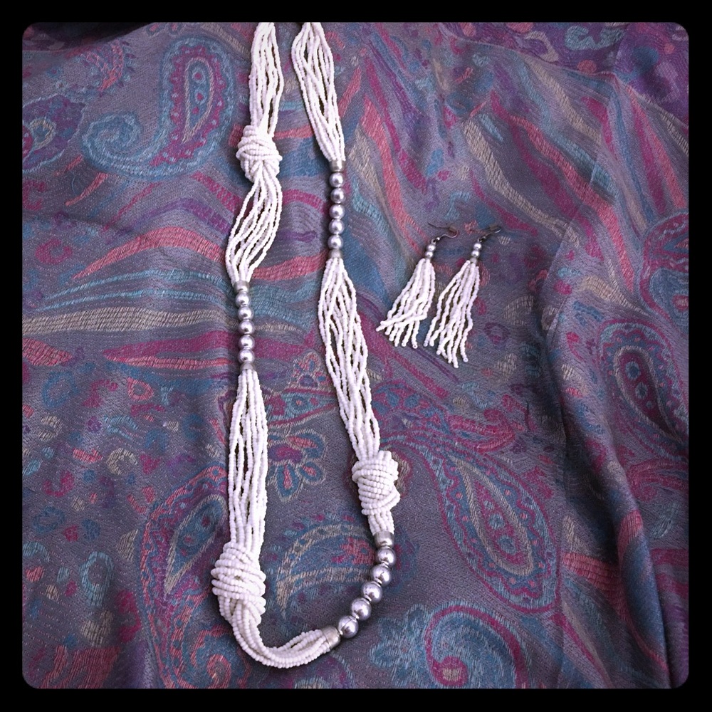 White/Silver Necklace and Earrings