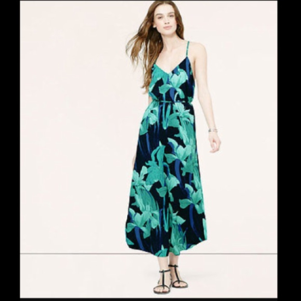 ☀️NWT Loft Blue Green Tropical Maxi Dress Medium