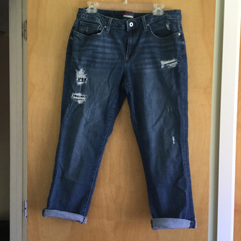 Distressed & patched boyfriend jeans