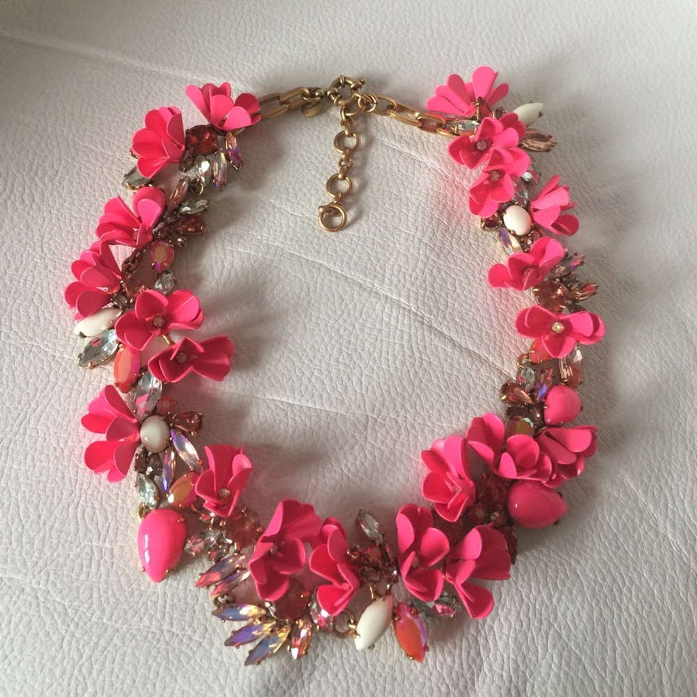 J.Crew Hot Pink 3D Flower Necklace