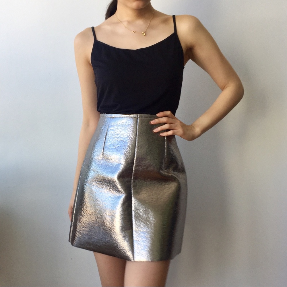 🆕 MSGM Italy Metallic Silver Mini Skirt
