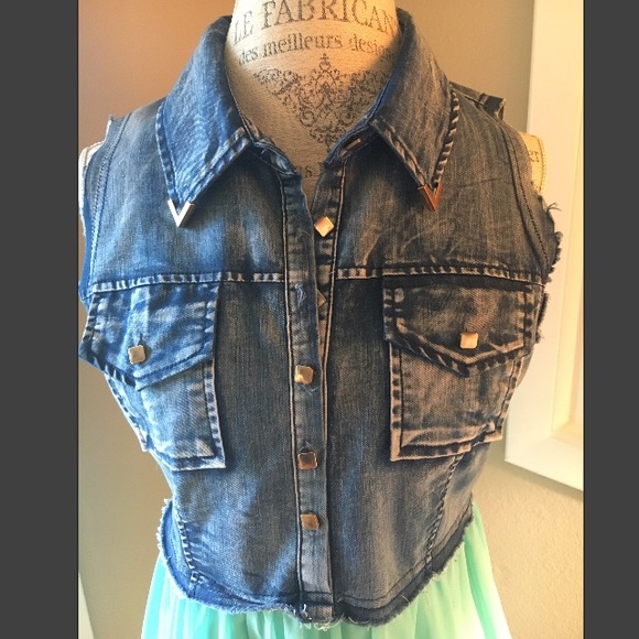 Ya Los Angeles dress, size large, denim/chiffon - Picture 3 of 3