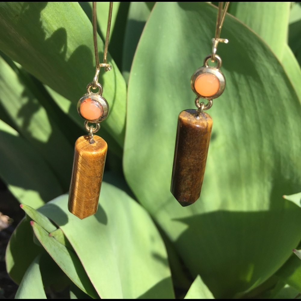 Tiger Eye Genuine Stone Dangler Earrings