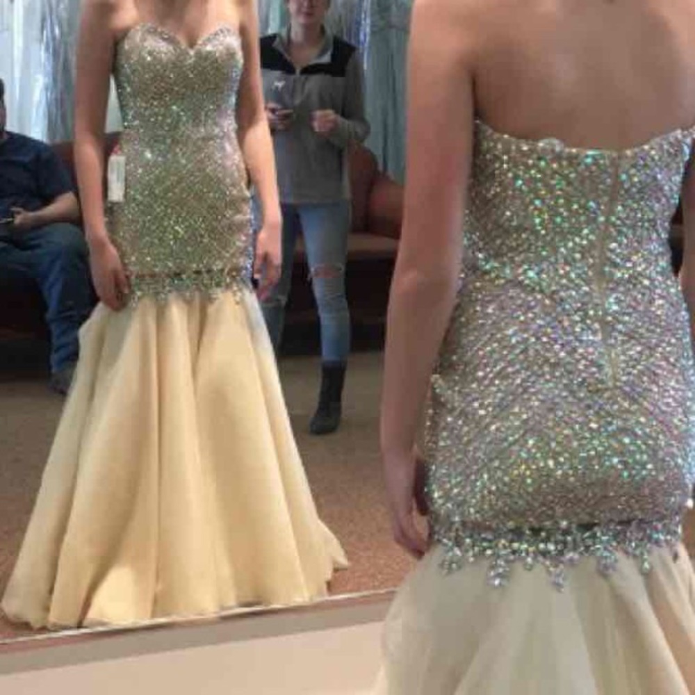 Gold beaded prom dress