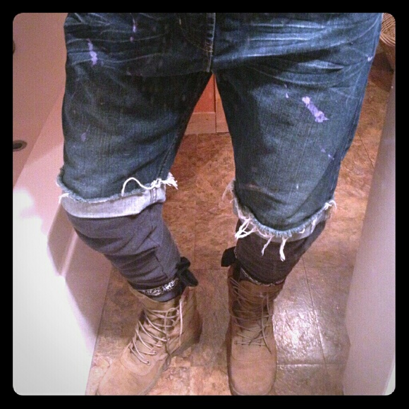 SOLD Distressed Men's Jean shorts ripped denim - Picture 1 of 3