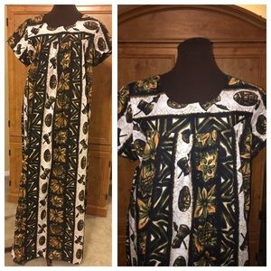 Vtg Hawaiian MuMu Dress Tiki Tribal Polynesian L