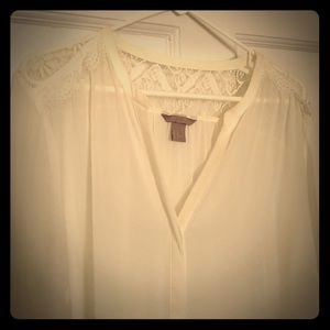 Never worn off white blouse with lace shoulders.
