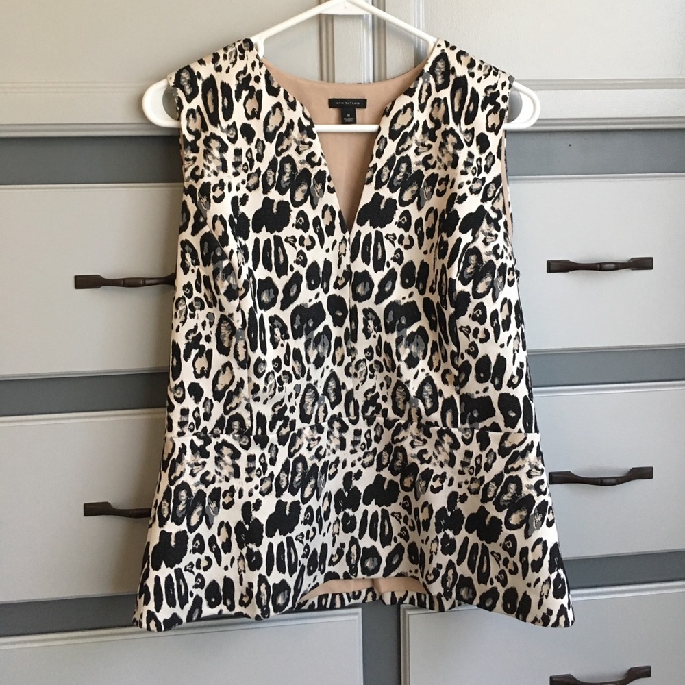 Dressy Ann Taylor leopard print peplum tank