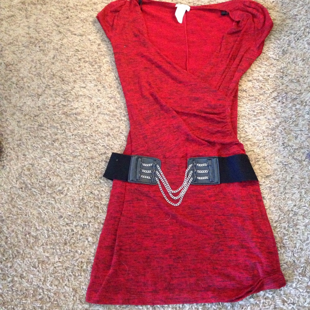 M Red Body Central Belted Dress
